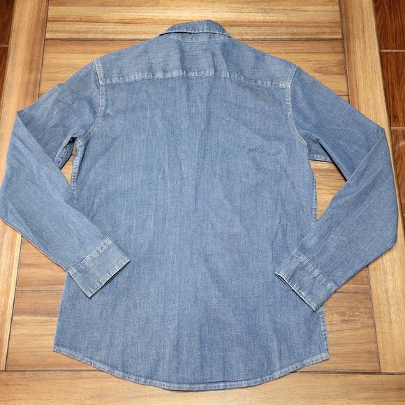 Wrangler Blue Denim LS Pearl Snap Western Shirt - Size Medium - Picture 3 of 7